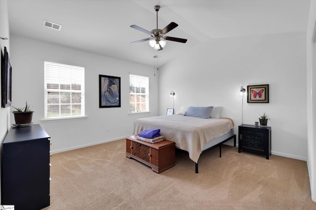 205 Hartwood Lake Ln, Greer, SC 29650 - bedroom with light carpet, vaulted ceiling, baseboards, and ceiling fan