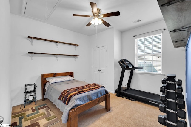 205 Hartwood Lake Ln, Greer, SC 29650 - carpeted bedroom featuring attic access, a ceiling fan, baseboards, and a closet