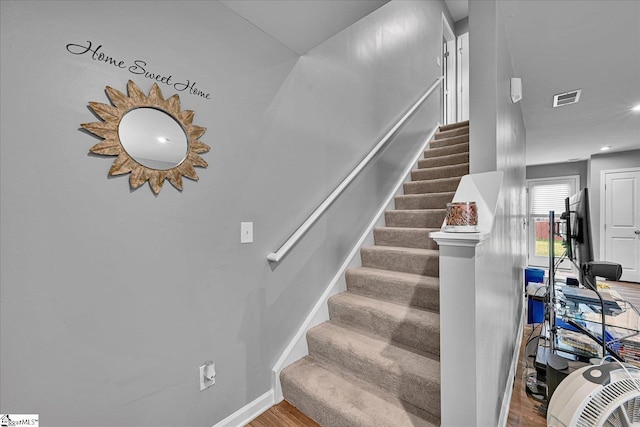 145 Queens Mill Ct, Pendleton, SC 29670 - staircase with wood finished floors, recessed lighting, and baseboards