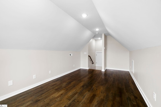 1047 Ansel School Rd, Greer, SC 29651 - bonus room with lofted ceiling, dark wood-style floors, baseboards, and recessed lighting