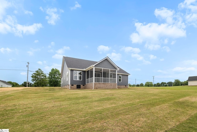 1047 Ansel School Rd, Greer, SC 29651 - rear view of property featuring crawl space, a sunroom, and a lawn