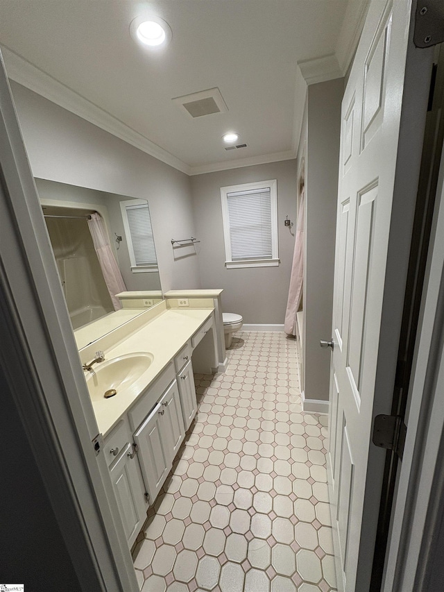 102 Quail Creek Ln, Greenville, SC 29615 - bathroom featuring tile patterned floors, baseboards, crown molding, toilet, and vanity
