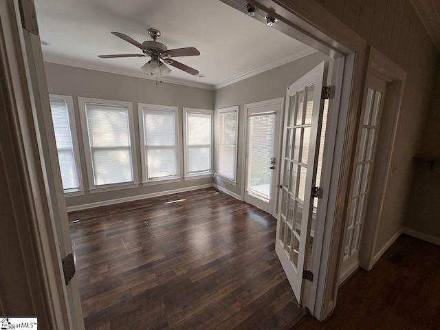 102 Quail Creek Ln, Greenville, SC 29615 - unfurnished sunroom with french doors, wood finished floors, crown molding, and baseboards