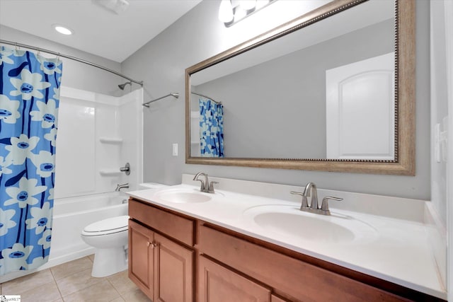 606 N Meadows Ln, Easley, SC 29642 - full bath with tile patterned flooring, double vanity, toilet, and shower / bath combo with shower curtain
