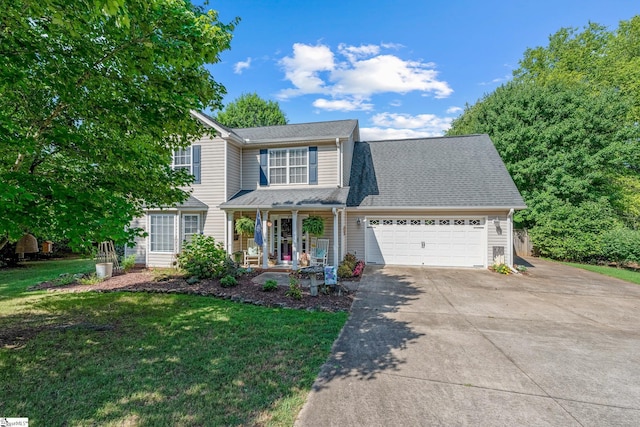 113 Faulkner Cir, Greer, SC 29651 - traditional-style home with a porch, concrete driveway, an attached garage, and a front yard