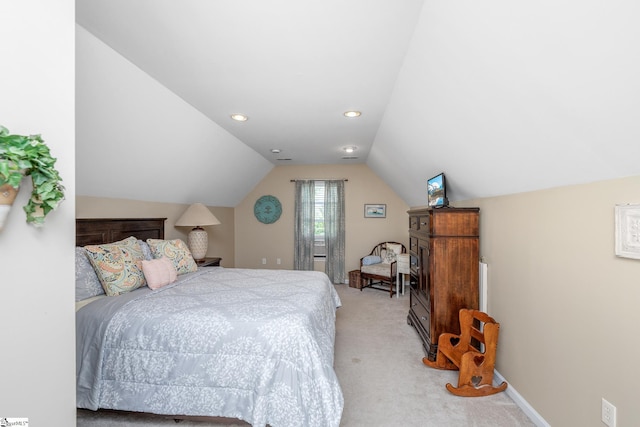 113 Faulkner Cir, Greer, SC 29651 - bedroom featuring light colored carpet, vaulted ceiling, and recessed lighting
