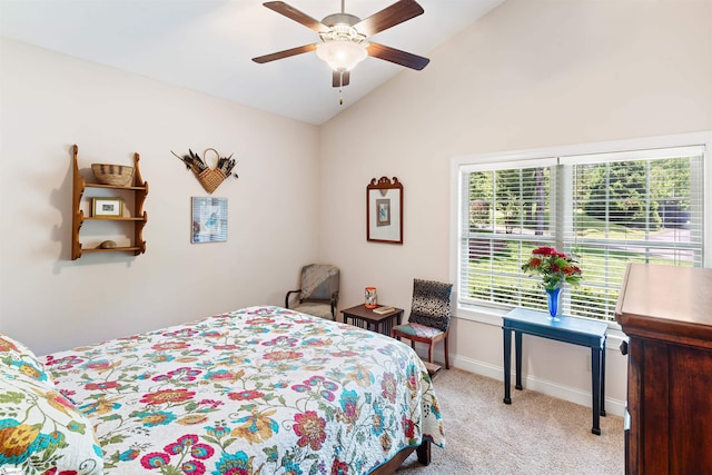 460 Dublin Ln, Columbus, SC 28722 - bedroom with lofted ceiling, carpet flooring, baseboards, and a ceiling fan
