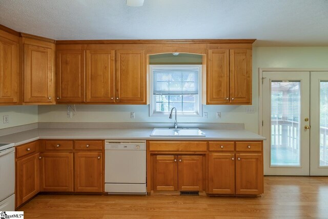 301 S Cassidy Way, Campobello, SC 29322 - kitchen featuring white dishwasher, a sink, light wood-style flooring, and french doors