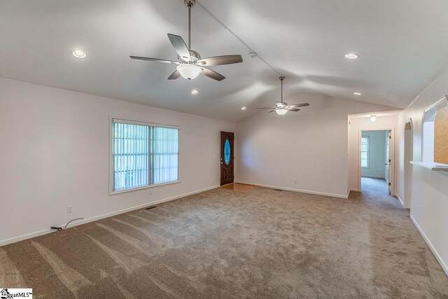 301 S Cassidy Way, Campobello, SC 29322 - carpeted spare room with lofted ceiling, a ceiling fan, baseboards, and recessed lighting
