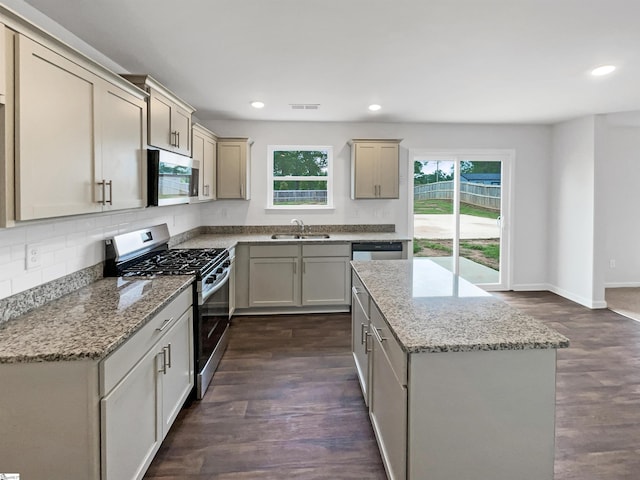 3740 Brookshade Trl, Moore, SC 29369 - kitchen with appliances with stainless steel finishes, plenty of natural light, a sink, dark wood-type flooring, and recessed lighting