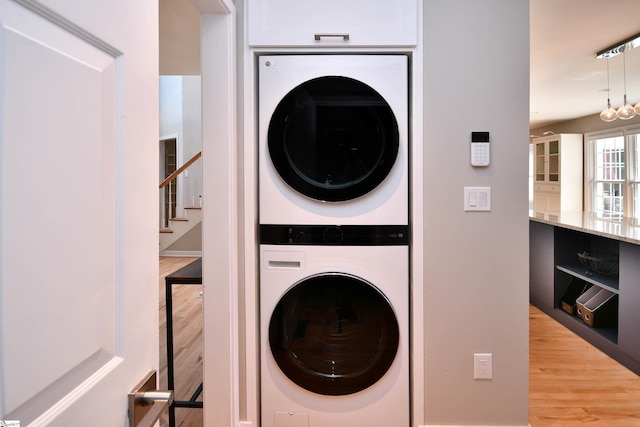 210 Cross Field Rd, Greenville, SC 29607 - laundry room featuring estacked washer and dryer and light wood-style floors
