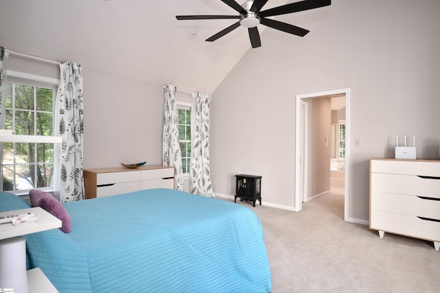 210 Cross Field Rd, Greenville, SC 29607 - bedroom featuring light colored carpet, baseboards, vaulted ceiling, and ceiling fan