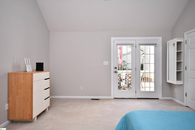 210 Cross Field Rd, Greenville, SC 29607 - bedroom featuring access to exterior, lofted ceiling, light carpet, and baseboards