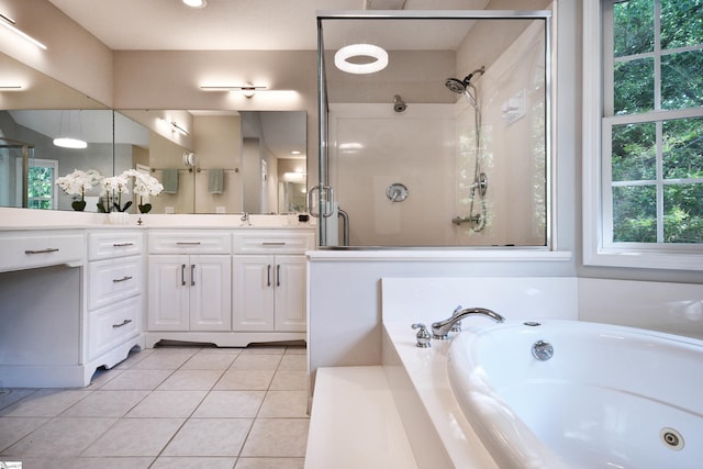 210 Cross Field Rd, Greenville, SC 29607 - full bathroom featuring healthy amount of natural light, a shower stall, tile patterned floors, and a jetted tub