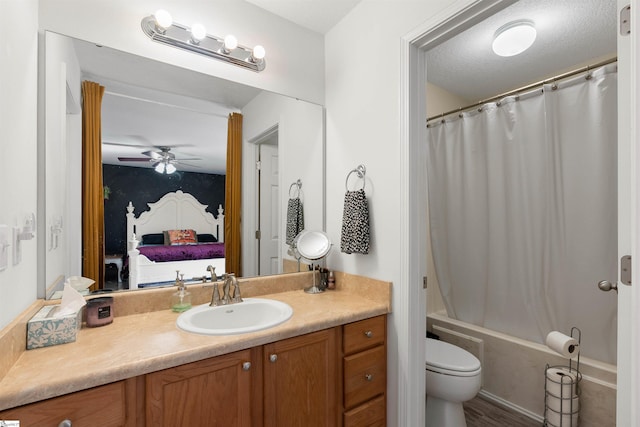 640 Slippery Moss Dr, Spartanburg, SC 29303 - bathroom with ensuite bath, vanity, toilet, ceiling fan, and shower / bath combination with curtain