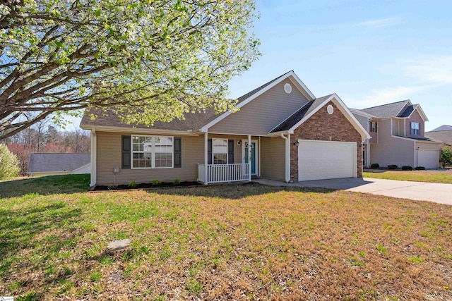 640 Slippery Moss Dr, Spartanburg, SC 29303 - view of front of house with a porch, an attached garage, driveway, a front yard, and roof with shingles