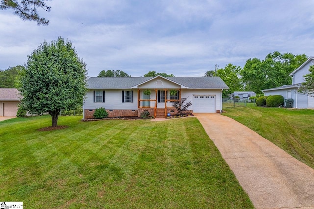 217 Ponder Rd, Greer, SC 29651 - ranch-style home with crawl space, an attached garage, covered porch, concrete driveway, and roof with shingles