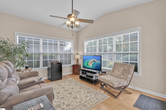 508 Inner Banks Rd, Boiling Springs, SC 29316 - living area with lofted ceiling, ceiling fan, plenty of natural light, light wood-style flooring, and baseboards