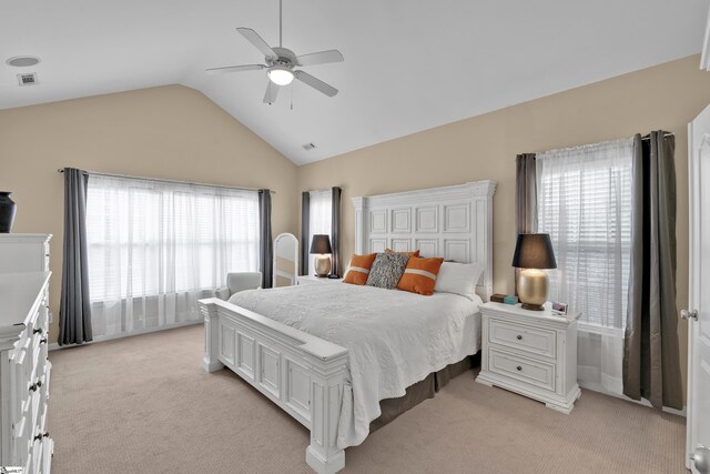 508 Inner Banks Rd, Boiling Springs, SC 29316 - bedroom with lofted ceiling, light colored carpet, and ceiling fan