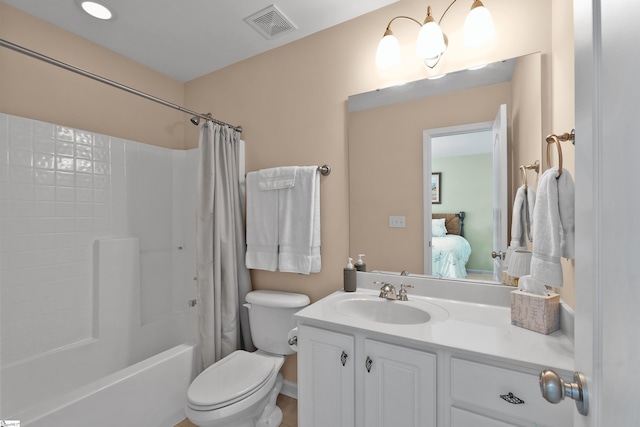 508 Inner Banks Rd, Boiling Springs, SC 29316 - bathroom featuring connected bathroom, vanity, toilet, shower / bathtub combination with curtain, and baseboards