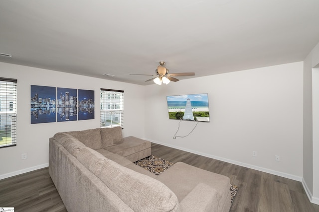 23 Verdant Leaf Way, Greenville, SC 29617 - living area with wood finished floors, ceiling fan, and baseboards