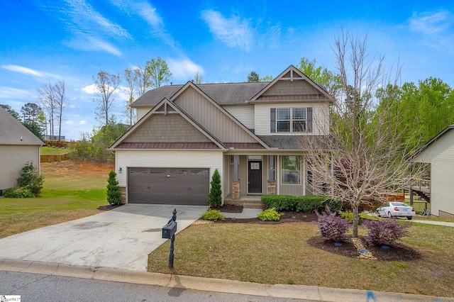 9 Amber Oaks Dr, Greer, SC 29651 - craftsman-style home with a garage, a front lawn, driveway, and roof with shingles