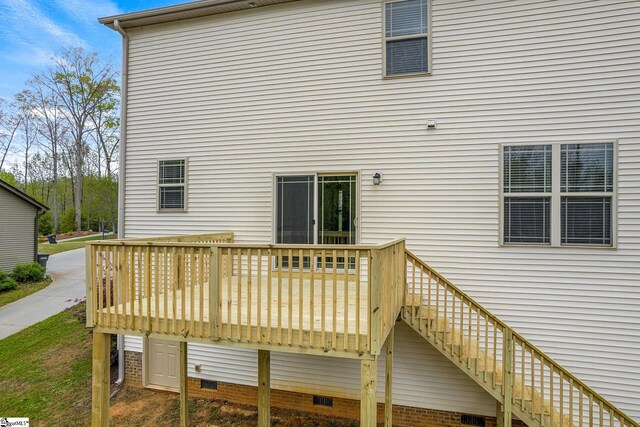 9 Amber Oaks Dr, Greer, SC 29651 - rear view of property featuring a wooden deck, crawl space, and stairs
