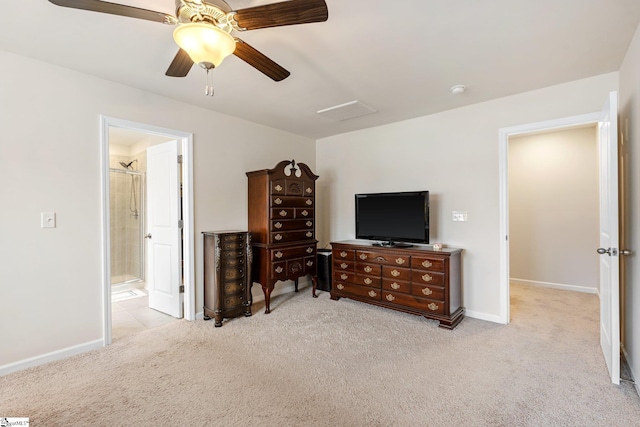 319 Sudduth Farms Dr, Greer, SC 29650 - bedroom featuring carpet floors, baseboards, a ceiling fan, and connected bathroom