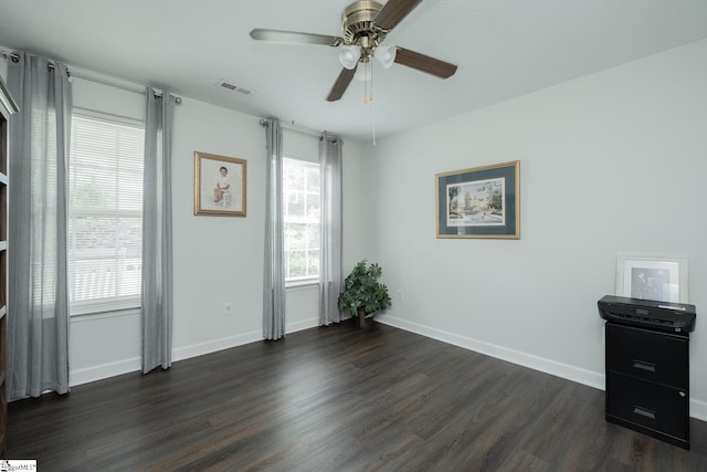 1198 Dalrymple Rd, Anderson, SC 29621 - unfurnished room with dark wood-style flooring, ceiling fan, and baseboards