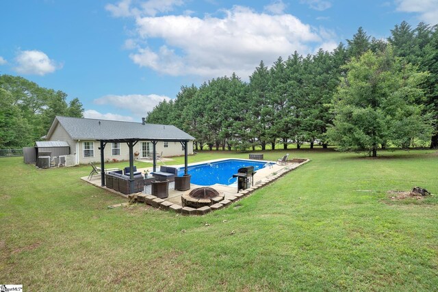 1198 Dalrymple Rd, Anderson, SC 29621 - swimming pool featuring an outdoor fire pit, a yard, and a patio