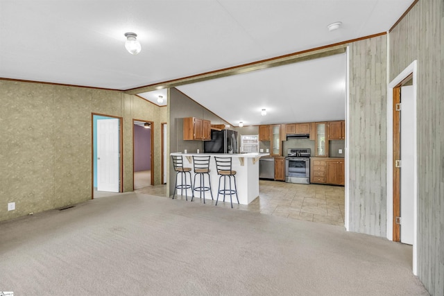 118 Quail Rd, Ninety Six, SC 29666 - unfurnished living room featuring light colored carpet and vaulted ceiling