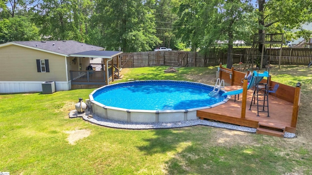 118 Quail Rd, Ninety Six, SC 29666 - view of pool with a wooden deck, a water slide, and cooling unit