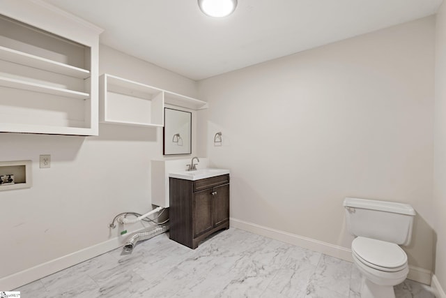 113 Roberts Farm Rd, Simpsonville, SC 29681 - half bath featuring marble finish floors, baseboards, toilet, and vanity