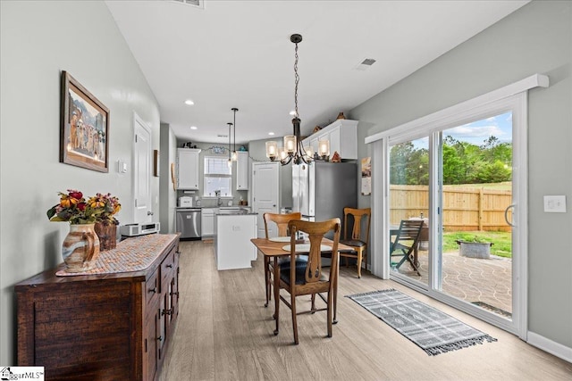 610 Circinae Rd, Cowpens, SC 29330 - dining space with light wood-style floors, a chandelier, and recessed lighting