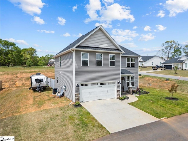 610 Circinae Rd, Cowpens, SC 29330 - traditional home with an attached garage, a front lawn, driveway, a standing seam roof, and central air condition unit
