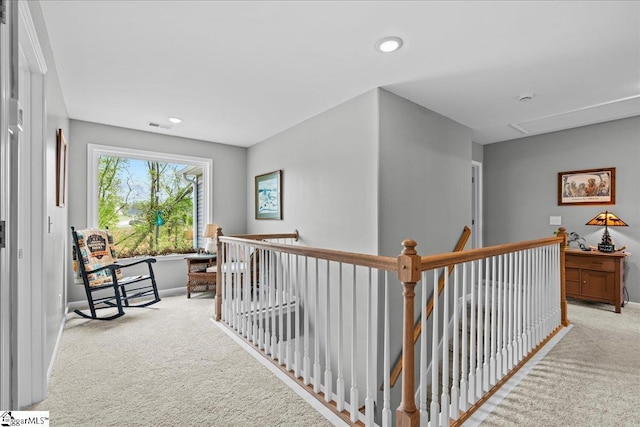 610 Circinae Rd, Cowpens, SC 29330 - corridor with attic access, carpet, an upstairs landing, baseboards, and recessed lighting