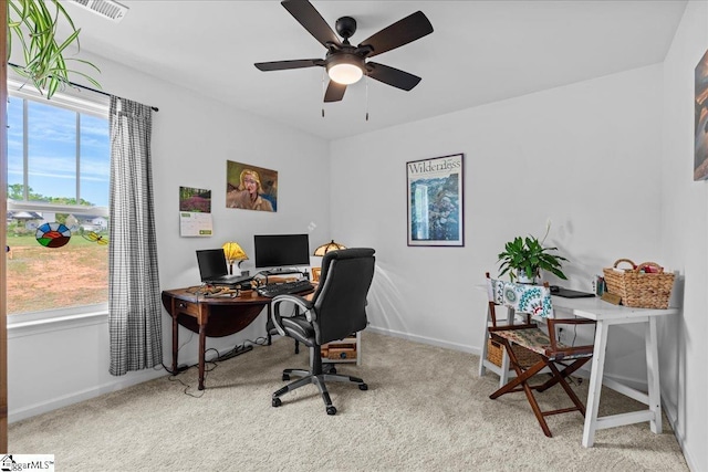 610 Circinae Rd, Cowpens, SC 29330 - office area with healthy amount of natural light, a ceiling fan, baseboards, and carpet