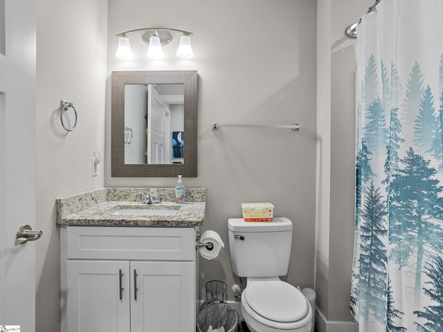 225 Aldrich Rd, Chesnee, SC 29323 - bathroom with toilet, vanity, and a shower with shower curtain