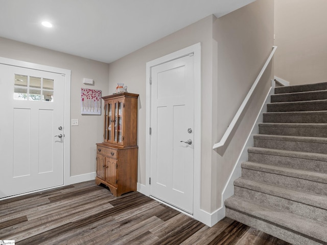 225 Aldrich Rd, Chesnee, SC 29323 - foyer featuring dark wood-style floors, stairs, baseboards, and recessed lighting