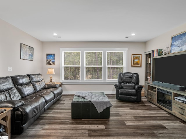 225 Aldrich Rd, Chesnee, SC 29323 - living area with dark wood-type flooring, recessed lighting, and baseboards