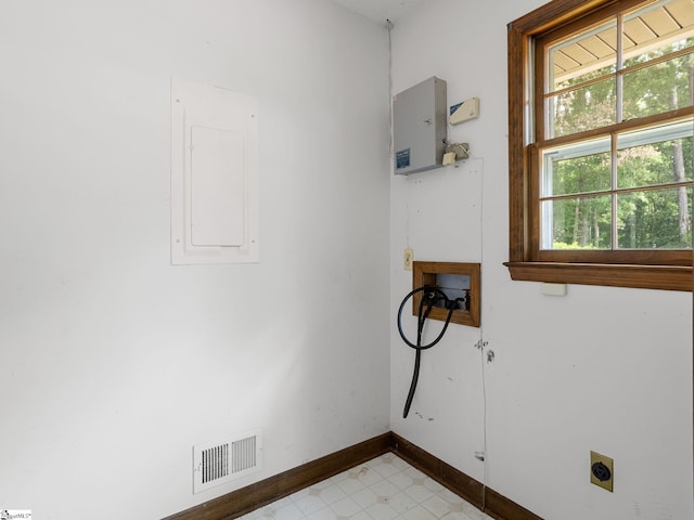 221 N Hill Dr, Boiling Springs, SC 29316 - laundry room with electric panel, electric dryer hookup, hookup for a washing machine, and baseboards