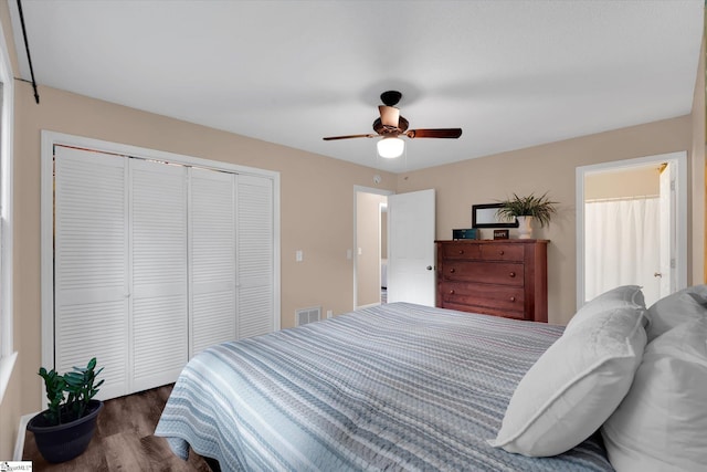 108 Hancock Ln, Greer, SC 29650 - bedroom featuring a closet, wood finished floors, and a ceiling fan