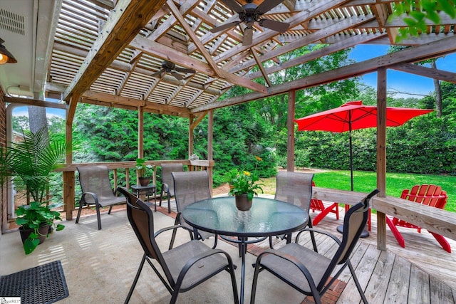 108 Hancock Ln, Greer, SC 29650 - view of patio with a ceiling fan, a pergola, outdoor dining area, and a wooden deck