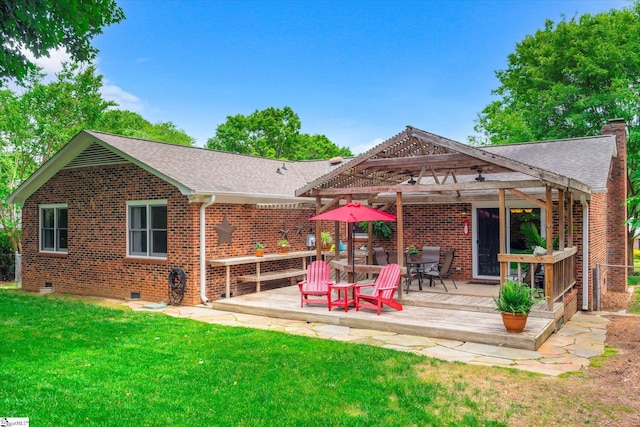 108 Hancock Ln, Greer, SC 29650 - back of house featuring brick siding, crawl space, a lawn, and a shingled roof