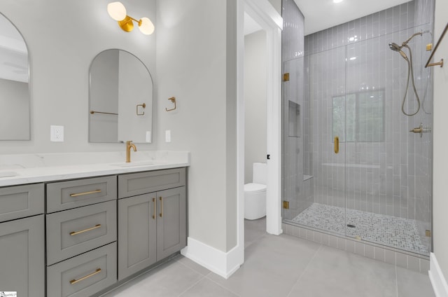 120 Thomason View Rd, Fountain Inn, SC 29644 - full bathroom featuring a stall shower, tile patterned flooring, toilet, and double vanity