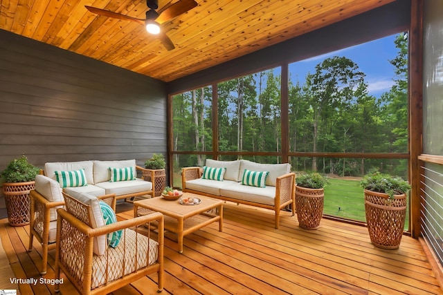 120 Thomason View Rd, Fountain Inn, SC 29644 - wooden deck with outdoor lounge area and a ceiling fan
