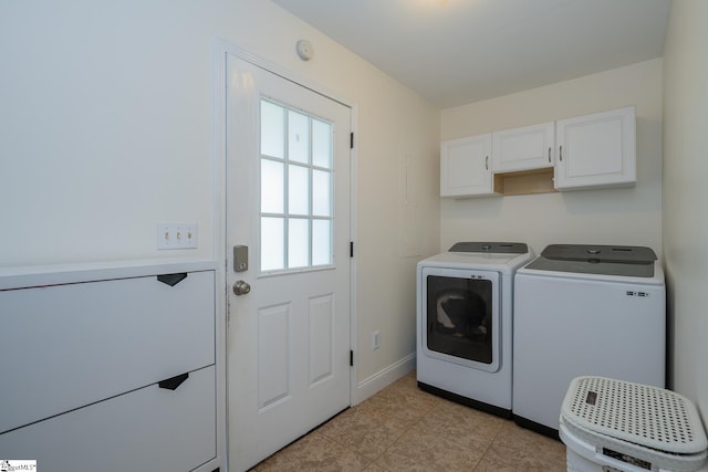 251 Williams Rd, Pelzer, SC 29669 - laundry room featuring cabinet space, independent washer and dryer, baseboards, and light tile patterned floors