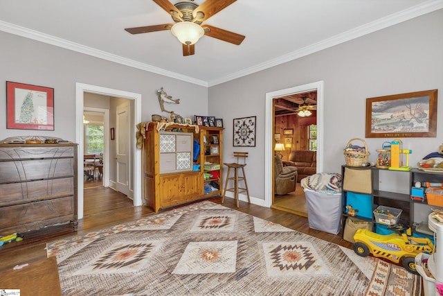 600 Gulliver St, Fountain Inn, SC 29644 - interior space featuring ceiling fan, ornamental molding, wood finished floors, and plenty of natural light