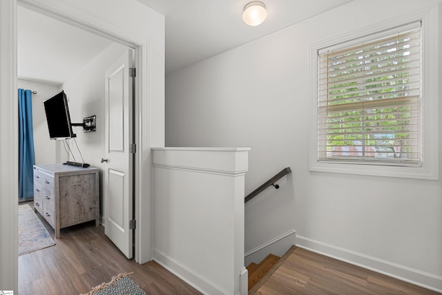 508 W D Ave, Easley, SC 29640 - hallway featuring an upstairs landing, wood finished floors, plenty of natural light, and baseboards