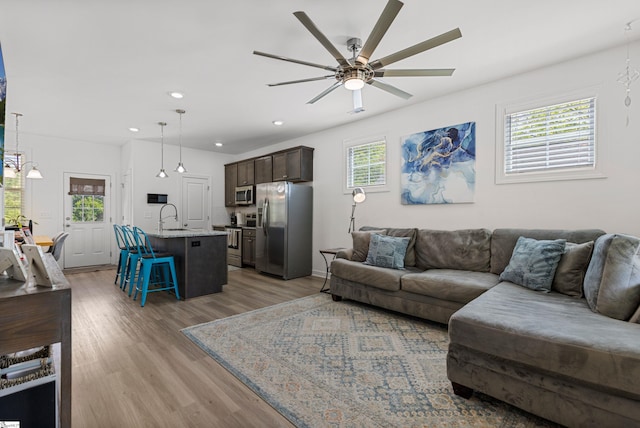 508 W D Ave, Easley, SC 29640 - living room featuring ceiling fan, light wood-style flooring, and recessed lighting